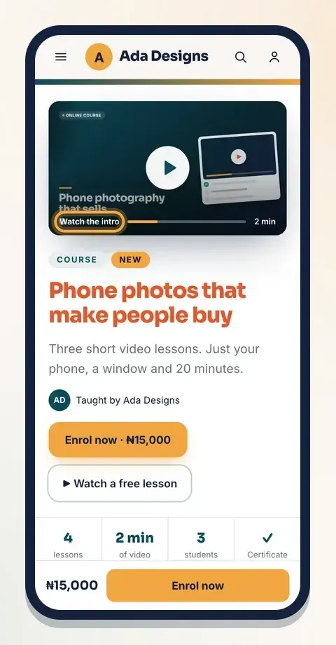 At the top of the product page, a Watch the intro button sits on the main picture