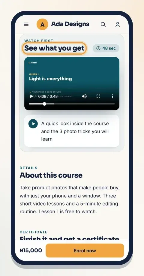 Further down the page, See what you get shows the video with its length and your short line