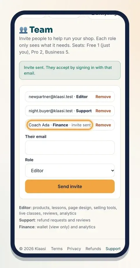 After you tap Send invite, the person shows on your list with "invite sent"
