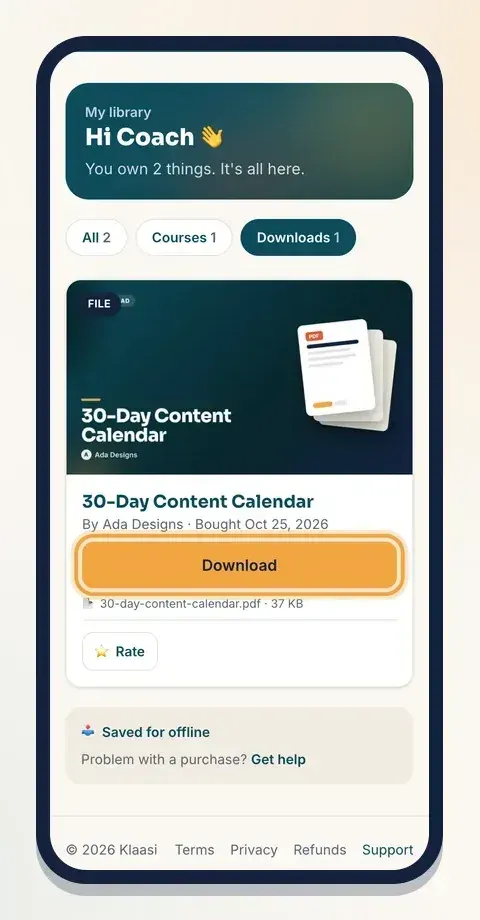 Ebooks and files have a Download button in your library
