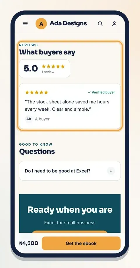 On a digital product, reviews show with a Verified buyer mark