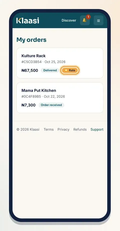After delivery, My orders shows Rate next to the order