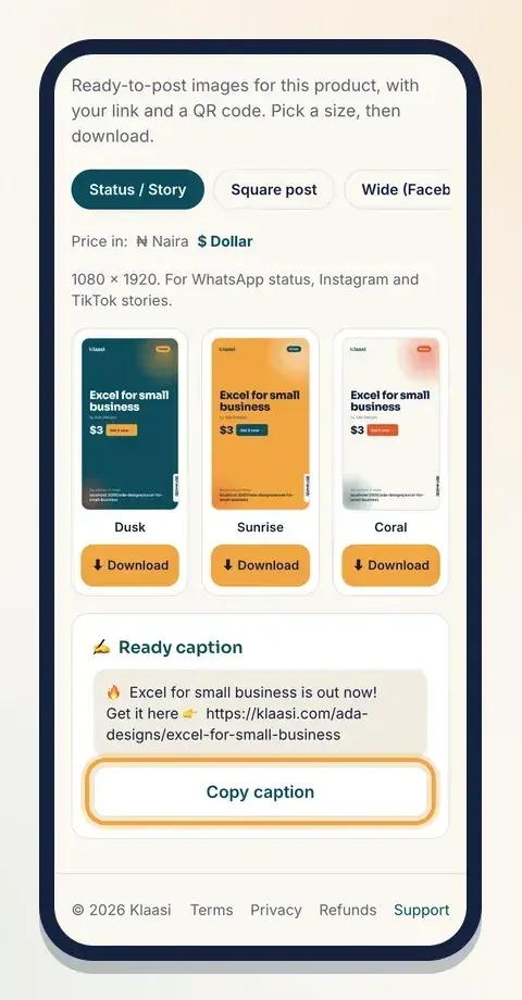Tap Copy caption and paste it under your banner