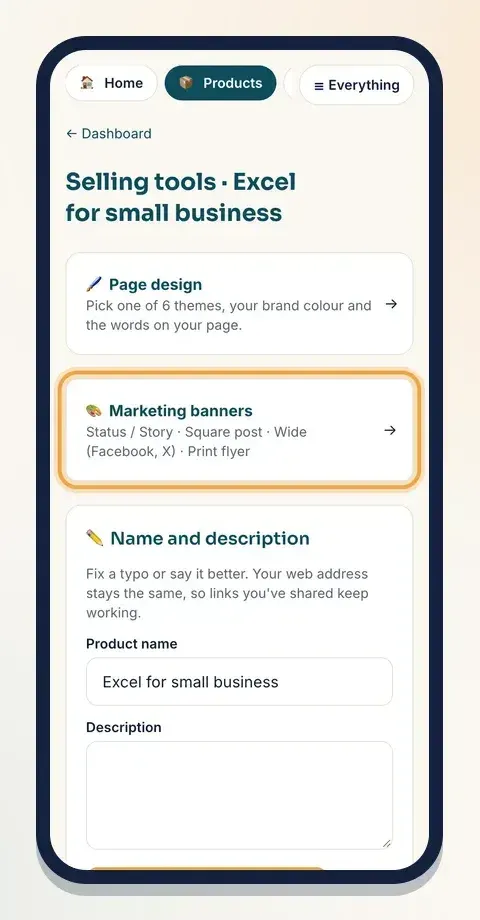On Selling tools, tap the Marketing banners card