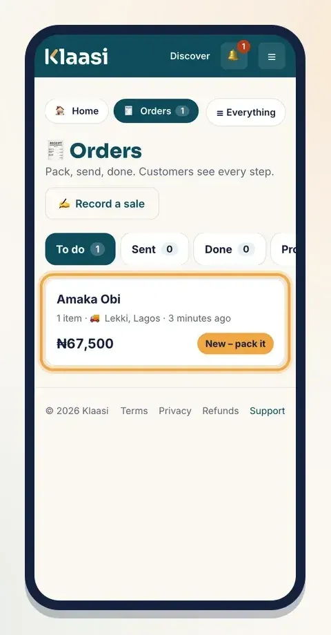Your Orders page: tabs for To do, Sent, Done and Problems