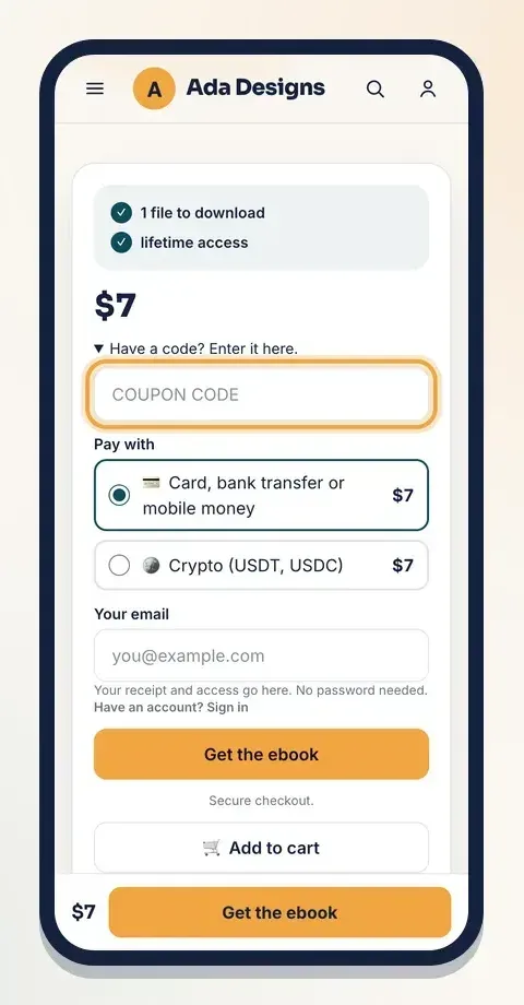 Tap Have a code? to open the coupon box and type your code