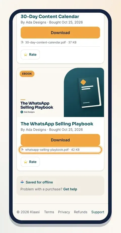 In My library, your buyer taps Download to get the ebook