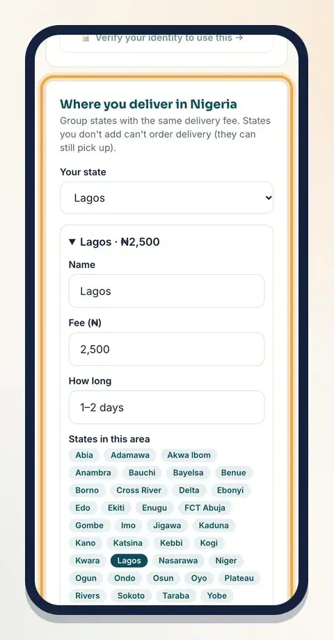 Group states that share the same delivery fee into one delivery area