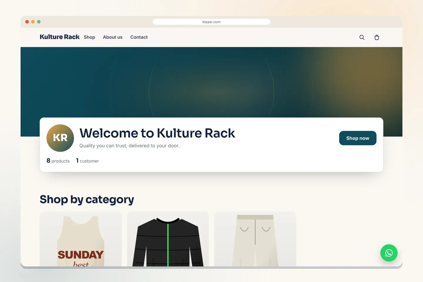 Your shop on a computer, with categories made from your collections
