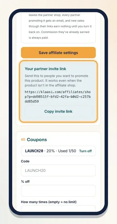 Copy your partner invite link and send it to people you trust