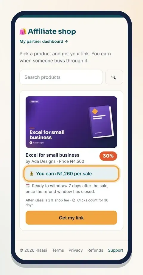 Your product in the affiliate shop, with what partners earn per sale
