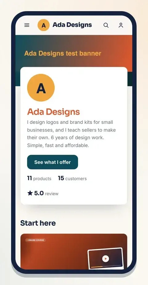 This is what buyers see: banner, photo, name, bio and your products