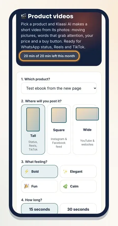Your remaining video time for the month shows at the top of Product videos