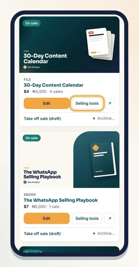 Open the product's Selling tools to find Pay what you want