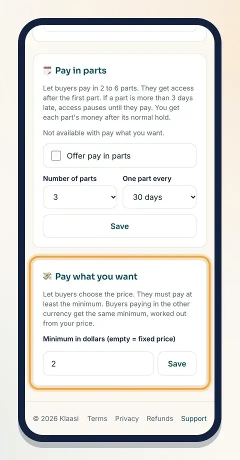 Type the lowest amount you'll accept and tap Save